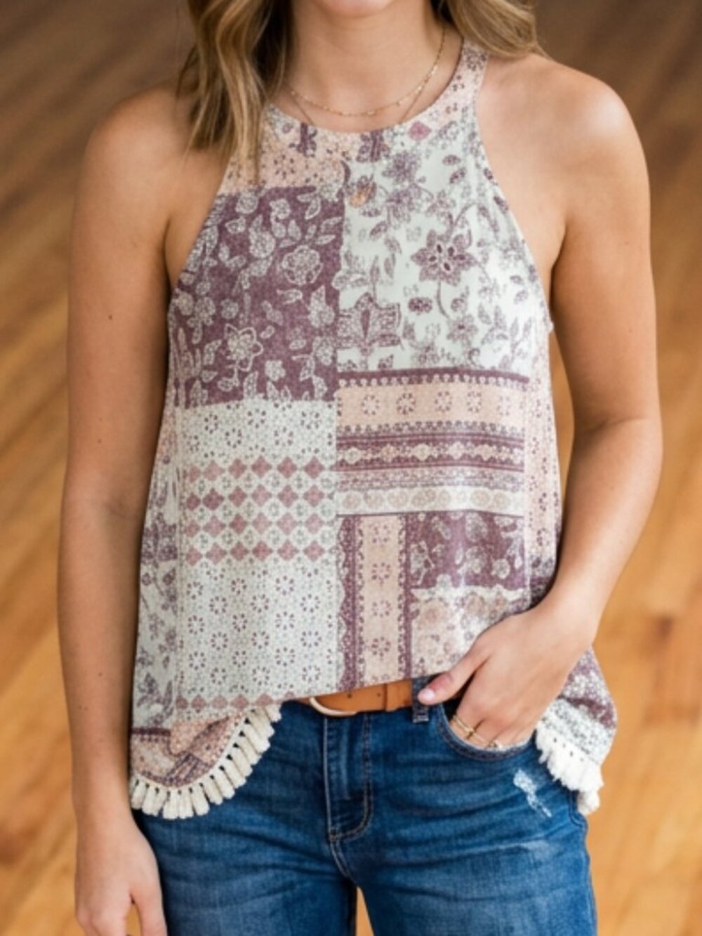 Doe & Rae Printed Blouse, Sz Large